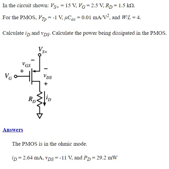 SOLVED: In the circuit shown: Vs+ = 15 V, VG = 2.5 V, Rp = 1.5 kÎ©. For ...