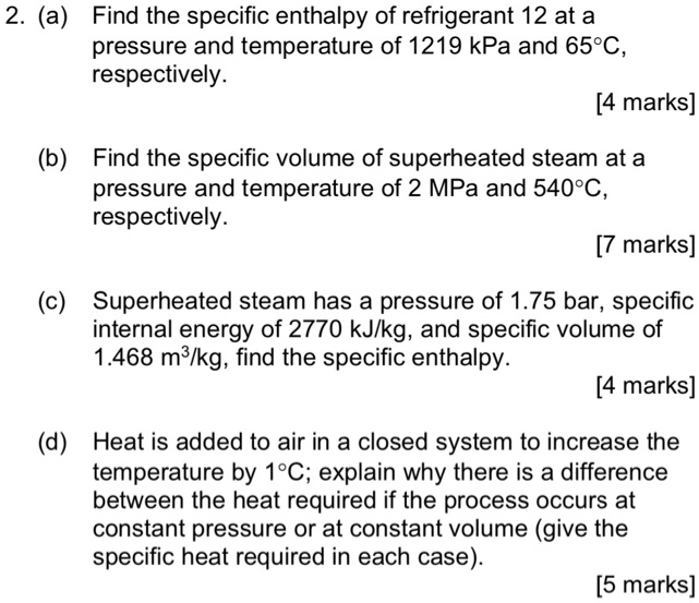 SOLVED 2.(a) Find the specific enthalpy of refrigerant 12 at a