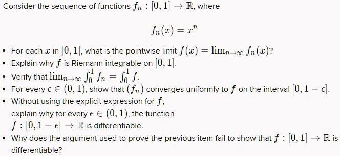 SOLVED: Consider the sequence of functions fn [0, 1] R where fn (x) = 2 ...