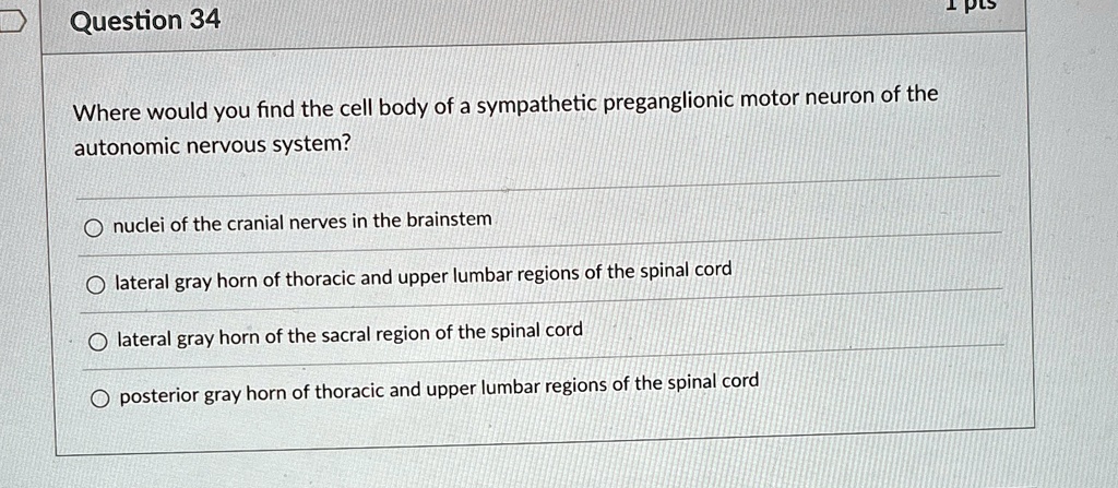 Question 34 Where would you find the cell body of a sympathetic ...