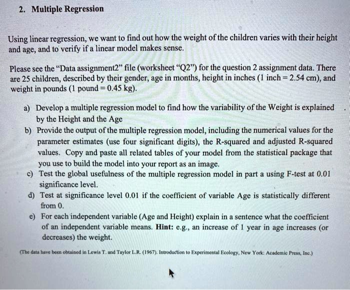 SOLVED Multiple Regression Using linear regression we want to