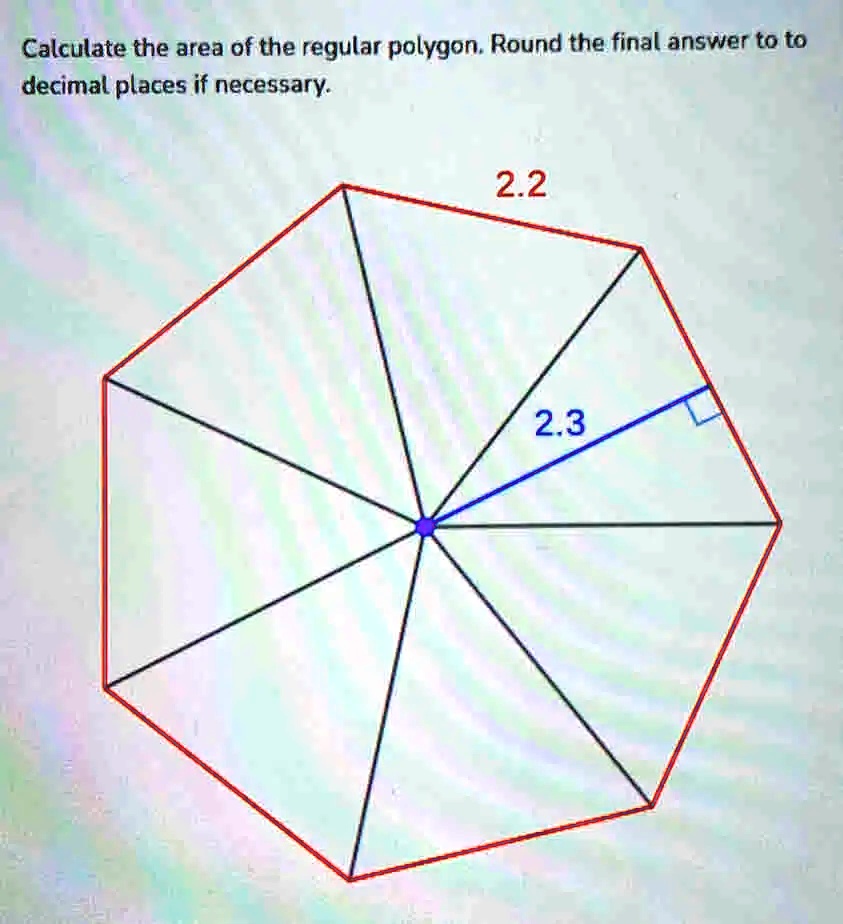 Calculate the area of the regular polygon. Round the final answer to to decimal places if necessary.
2.2
2.3
