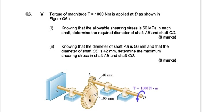 SOLVED: Text: Q6. (a) Torque of magnitude T = 1000 Nm is applied at D ...