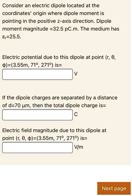 SOLVED: Consider an electric dipole located at the coordinates' origin ...