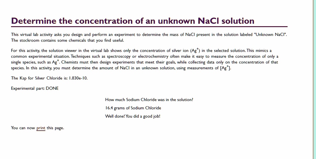 SOLVED Determine the concentration of an unknown NaCl solution This