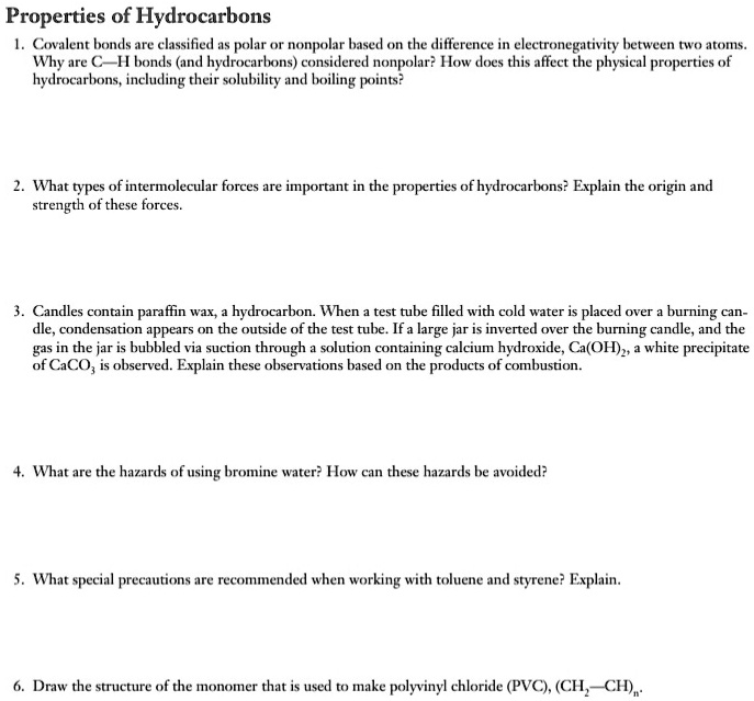 SOLVED Properties of Hydrocarbons 1. Covalent bonds are classified as