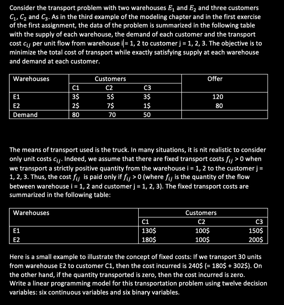 SOLVED Consider the transport problem with two warehouses E1 and E2