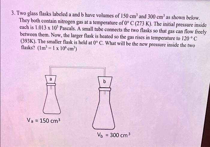 SOLVED: 3.Two Glass Flasks Labeled A And B Have Volumes Of 150 Cm' And ...