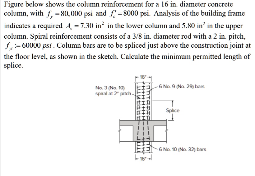 SOLVED: Figure below shows the column reinforcement for a 16 in ...