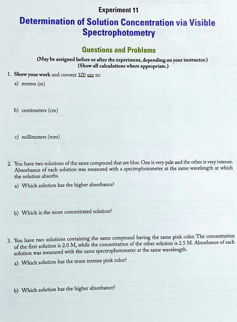 SOLVED Experiment 11 Determination of Solution Concentration via