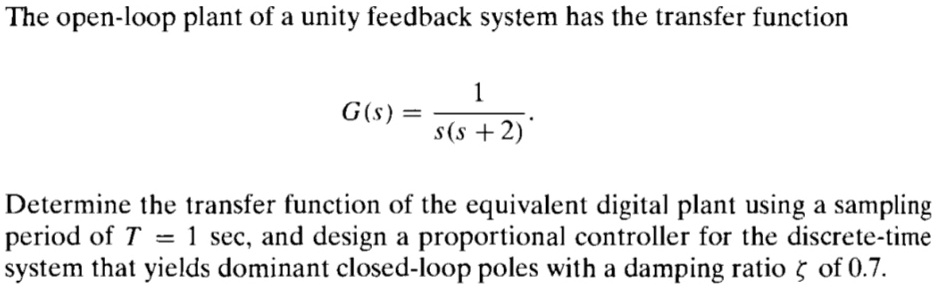 SOLVED: The open-loop plant of a unity feedback system has the transfer ...