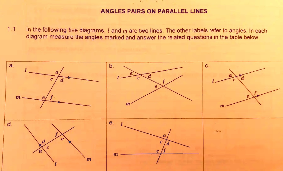 ANGLES PAIRS ON PARALLEL LINES 1.1 In the following five diagrams Land ...