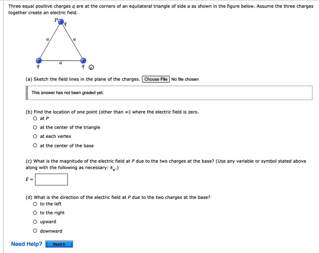 SOLVED: Three equal positive charges are at the corners of an ...