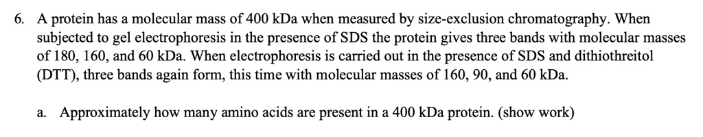 SOLVED: protein has a molecular mass of 400 kDa when measured by size ...