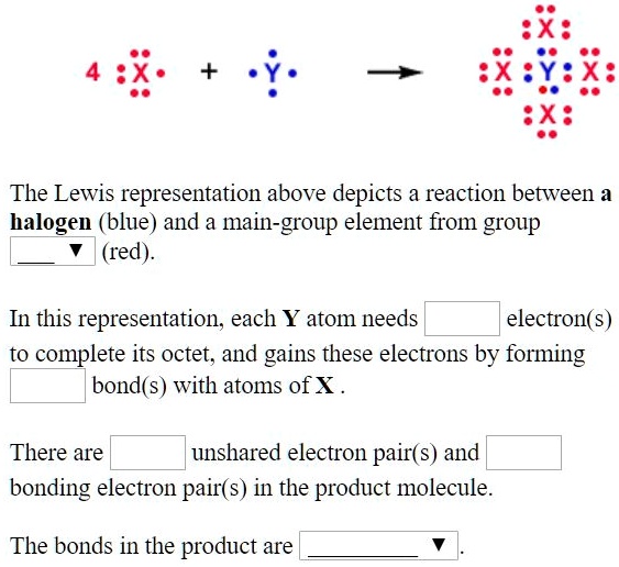 2 X X The Lewis Representation Above Depicts A Reaction Between Halogen Blue And A Main