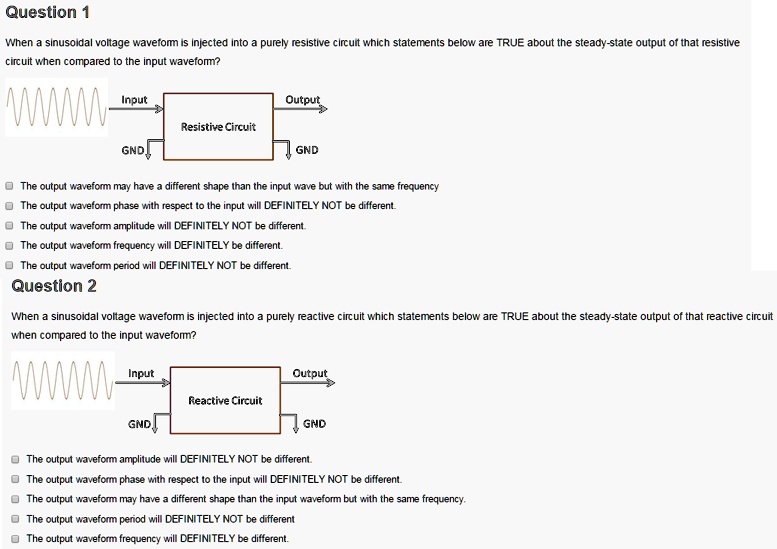 SOLVED When a sinusoidal voltage waveform is injected into a purely