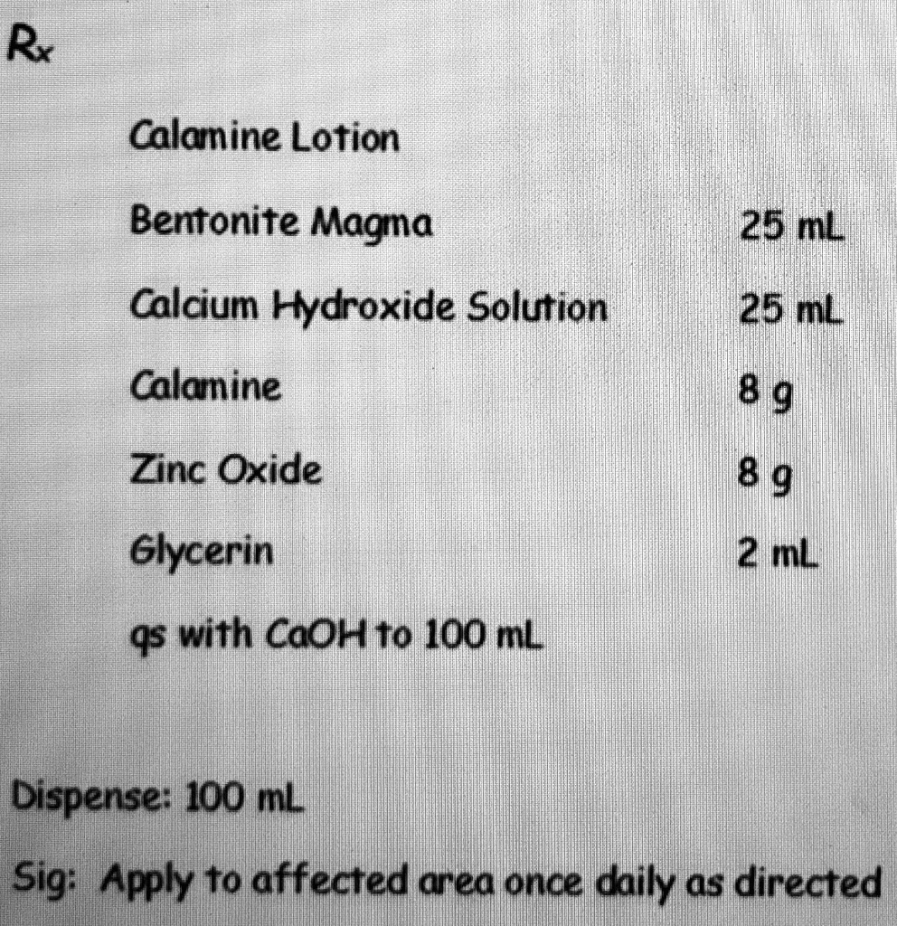 SOLVED: Calamine Lotion Bentonite Magma Calcium Hydroxide Solution ...