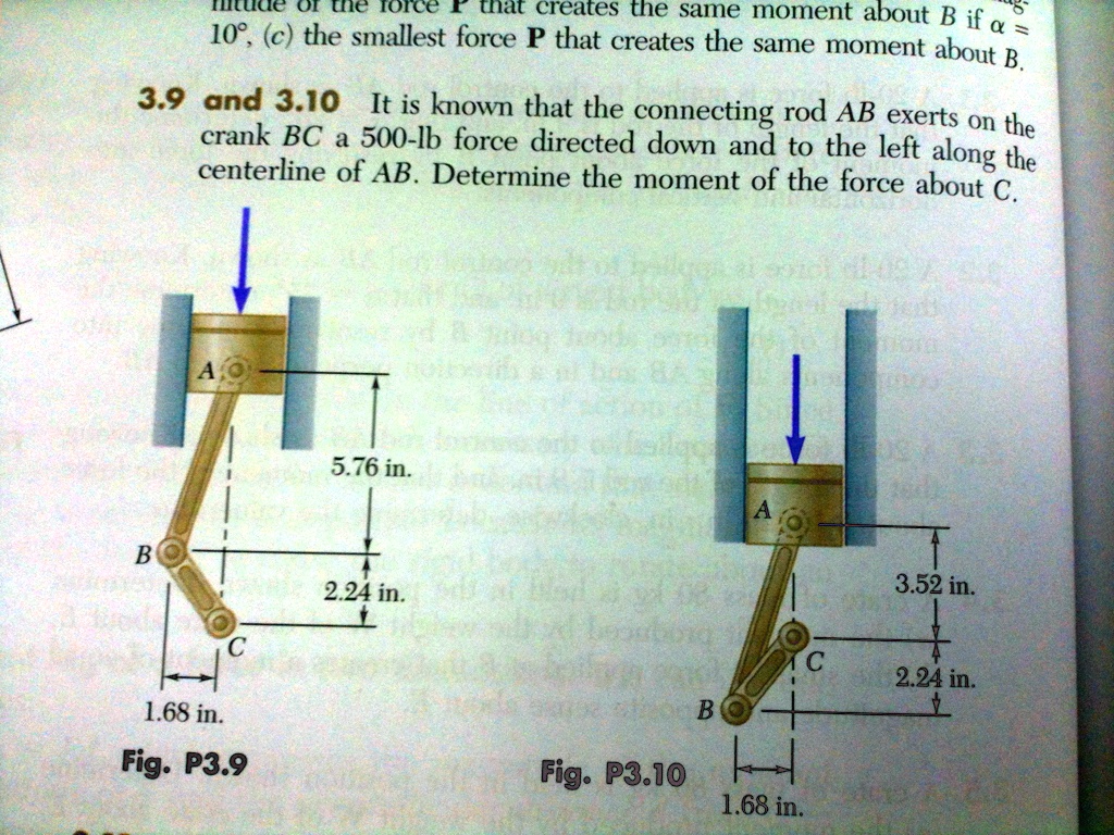 of the force P that creates the same moment about B if a = 10°, (c) the ...