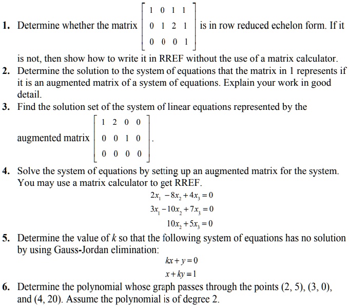 SOLVED Determine whether the matrix is in TOW reduced echelon form. If
