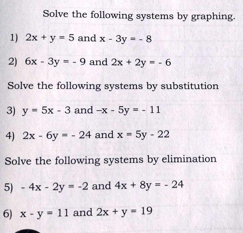 Solved Solves A System Of Linear Equations In Two Variables Solve The Following Systems By Graphing 1 2x Y 5 And X 3y 8 2 6x 3y 9 And 2x