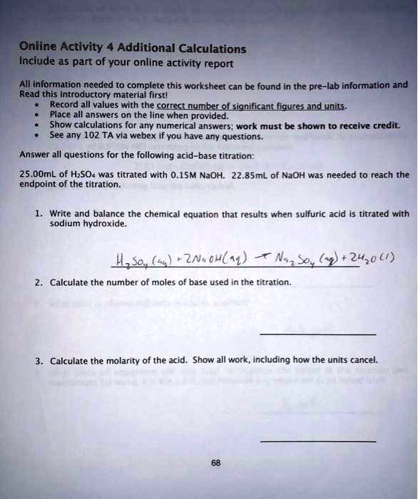 online activity 4 additional calculations include as part of your online activity report all information needed t0 complete this worksheer can be found in the pre lab information and read th 17107