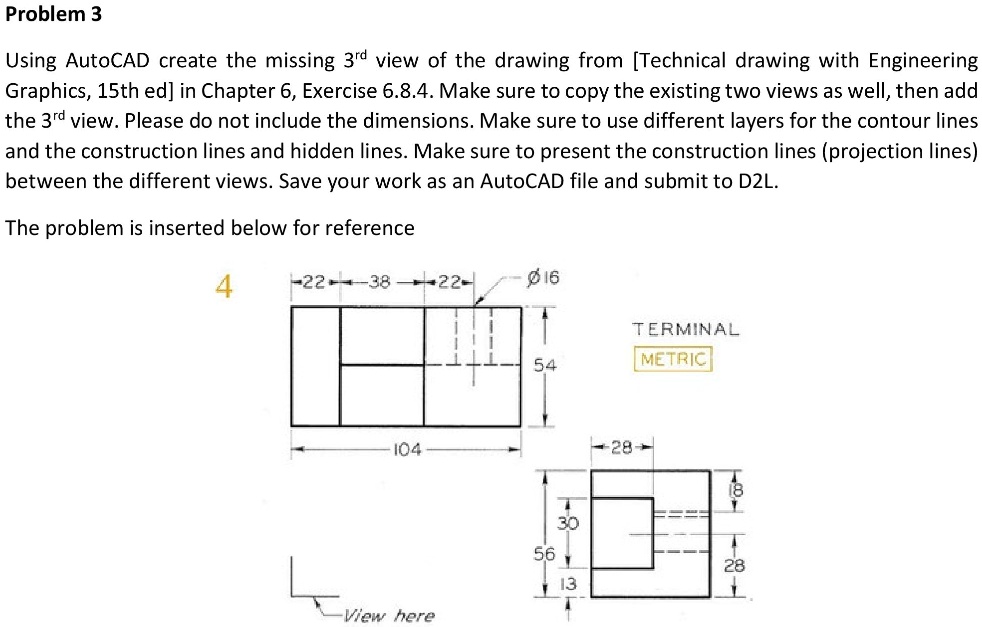 Solved Problem 3 Using Autocad Create The Missing 3rd View Of The Solved Problem 3 Using Autocad Create The Missing 3rd View Of The