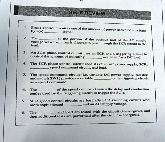 SELF REVIEW Phase control circuits control the amount of power