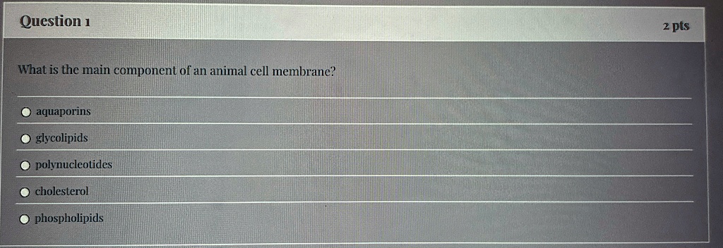 Question 1 What is the main component of an animal cell membrane ...