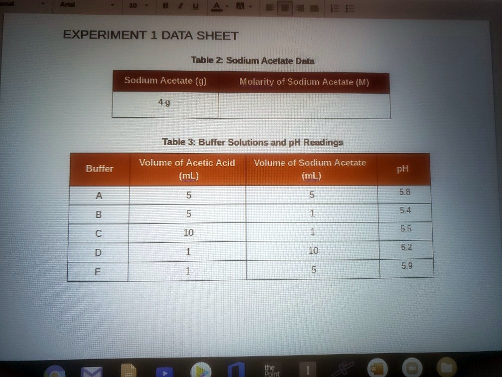 SOLVED: EXPERIMENT 1 DATA SHEET Table 2: Sodium Acetate Data Sodium ...