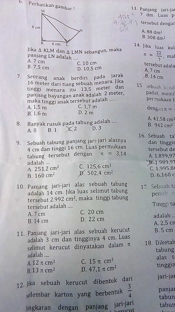 bantuin no 610 yamakasih sebelumnya 13 panjang jari ja dm luas tersebut dengar a88 dm b308 dm 14 jika juas kul cm jika 4 klm dan 4 lmn sebangun maka panjang ln adalah ma a 7 cm c10 cm b 75  41736
