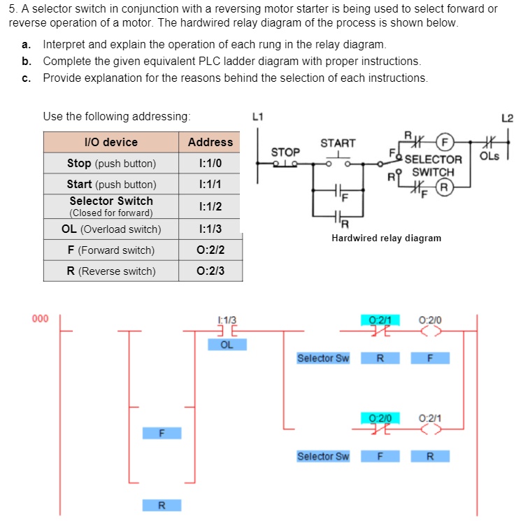 VIDEO solution 5. A selector switch in conjunction with a reversing motor starter is being used