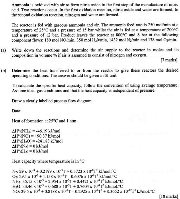 SOLVED: Ammonia is oxidized with air to form nitric oxide in the first ...