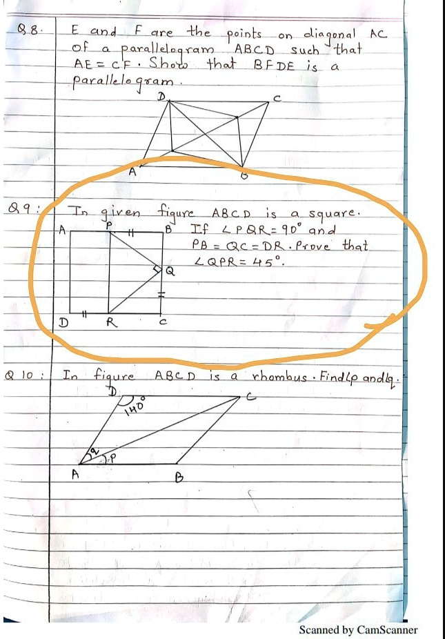 Solved In The Given Figure Abcd Is A Square If Angle Pqr 90 Degrees And Pb Qc Prove That 2588