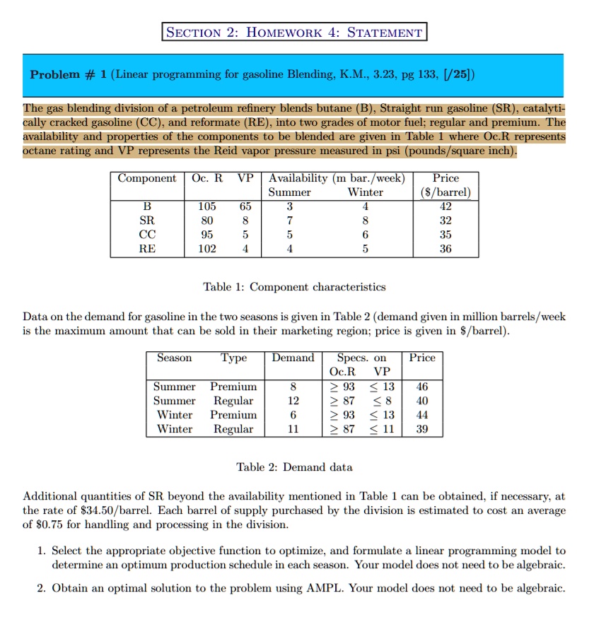 SOLVED SECTION 2 HOMEWORK 4 STATEMENT Problem 1 (Linear programming