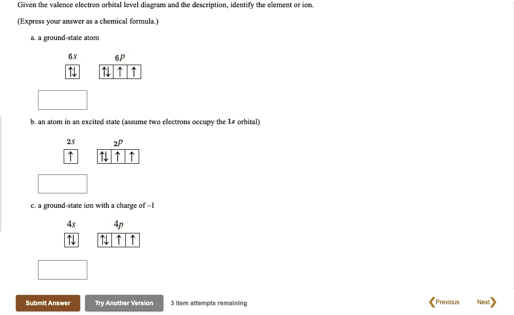 SOLVED: Given the valence electron orbital level diagram and the ...