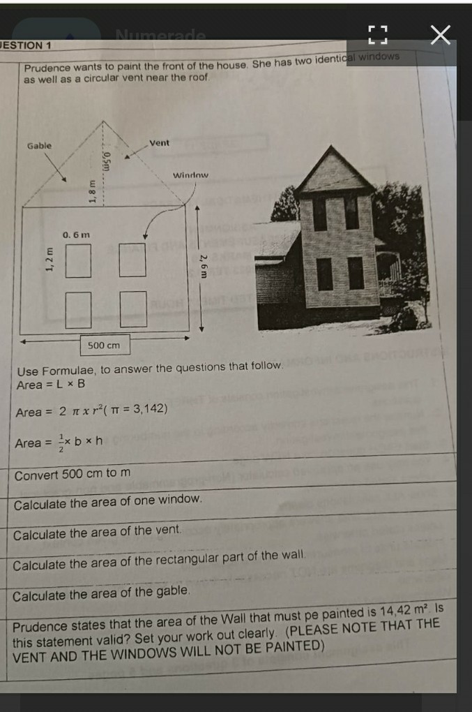 SOLVED JESTION 1 Prudence wants to paint the front of the house. She