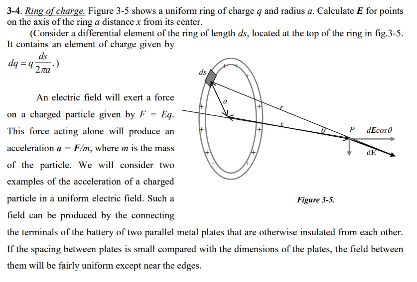 SOLVED 34. Ring of charge. Figure 35 shows a uniform ring of charge