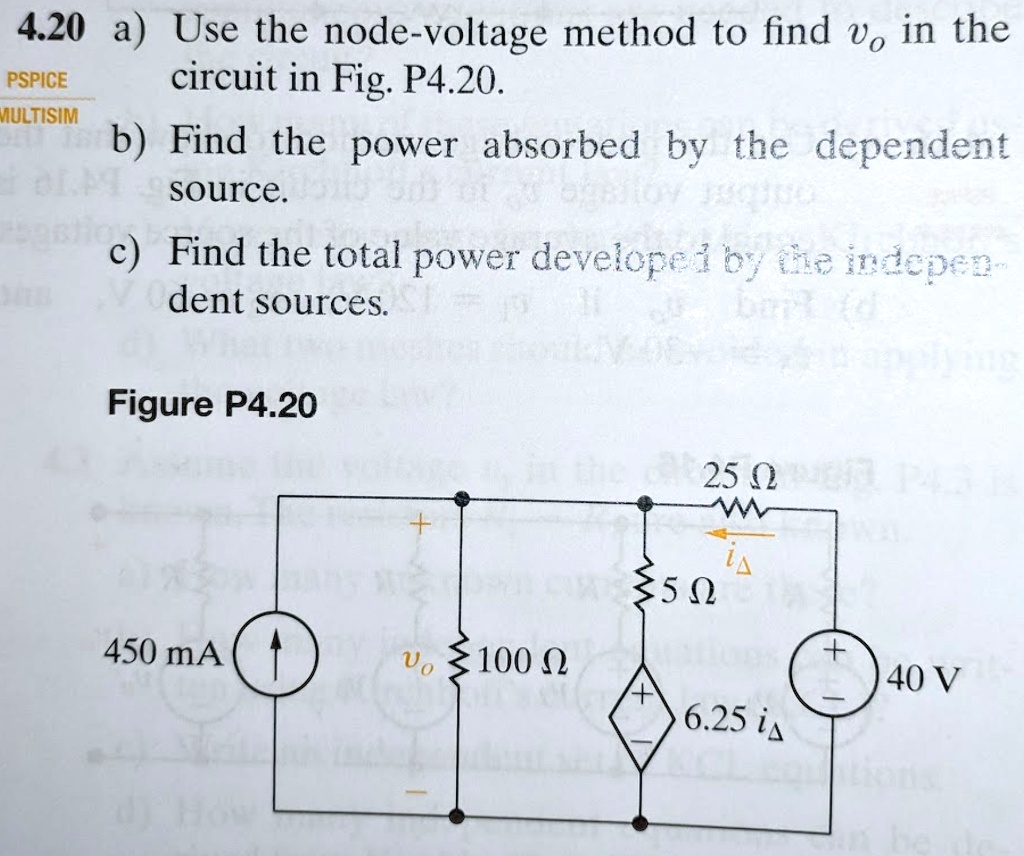 4.20 0 A) Use The Node-voltage Method To Find Vo In The PSPICE Circuit ...