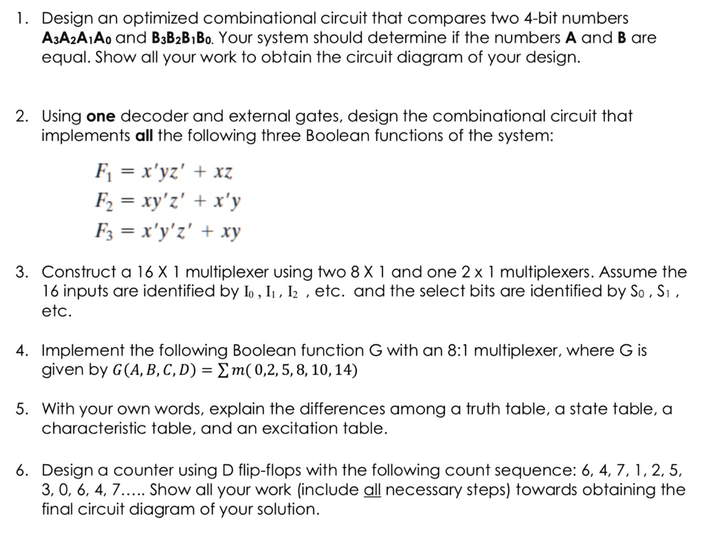 1 Design An Optimized Combinational Circuit That Compares Two 4 Bit ...