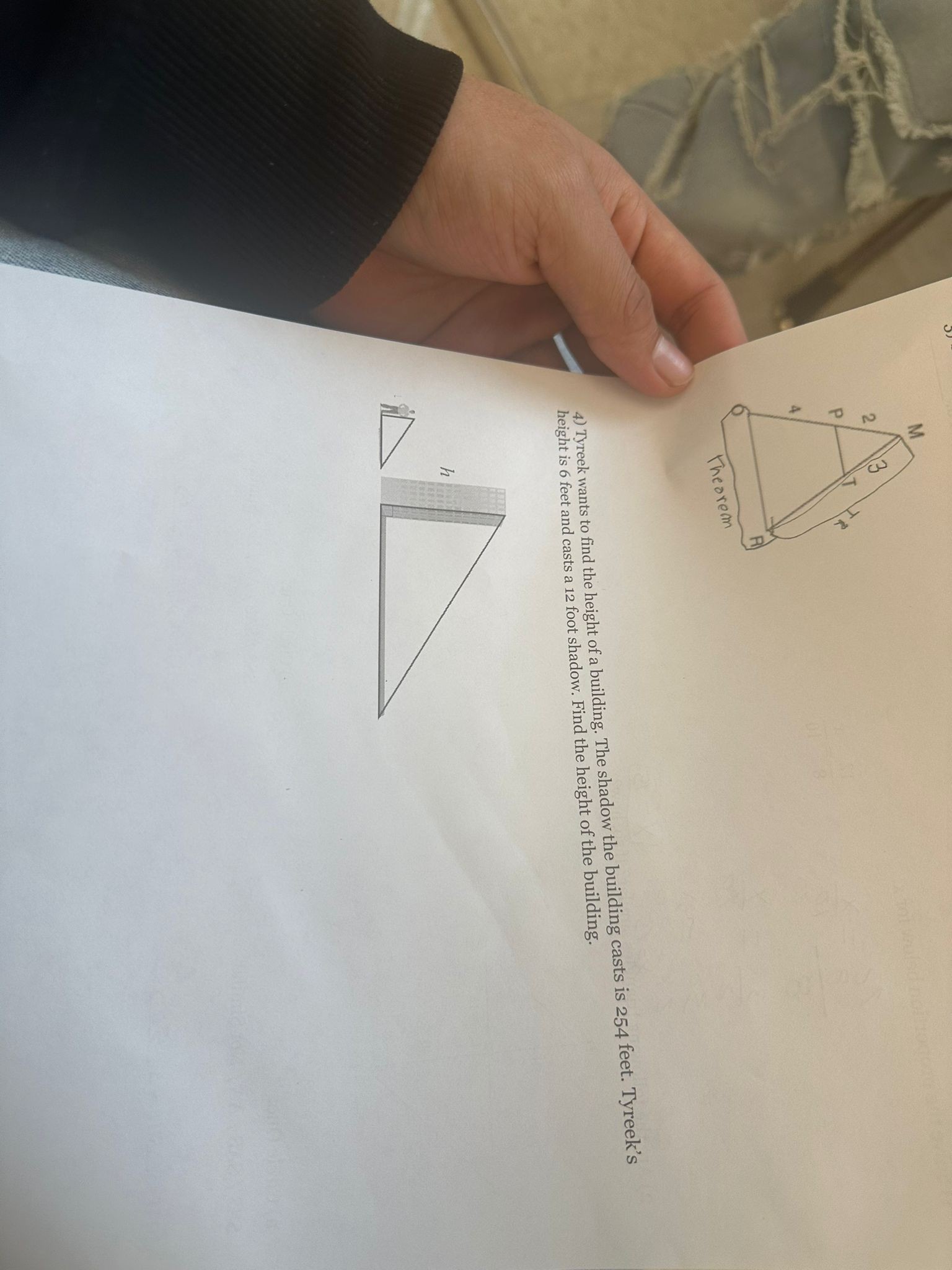 SOLVED 4) Tyreek wants to find the height of a building. The shadow