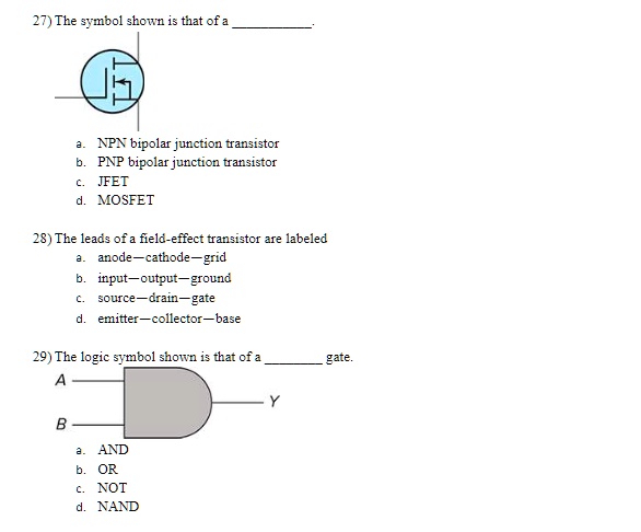 27) The symbol shown is that of a a. NPN bipolar junction transistor b ...