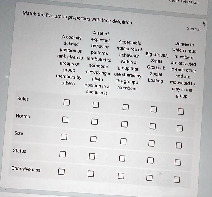 SOLVED Year selection Match the five group properties with their