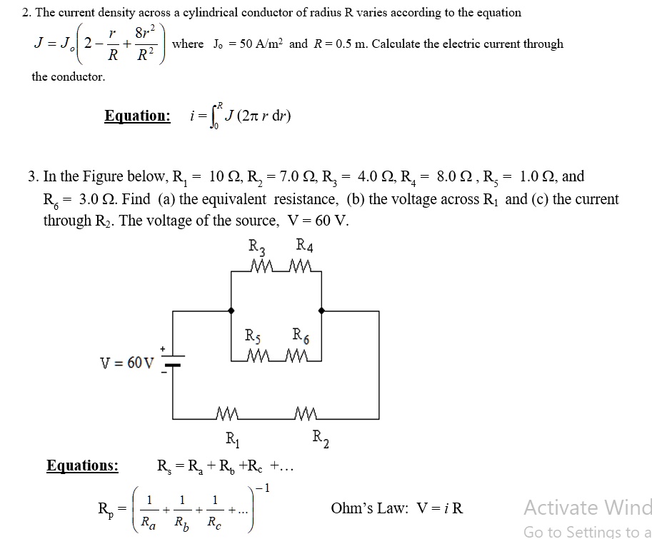 SOLVED: 2. The current density across a cylindrical conductor of radius ...