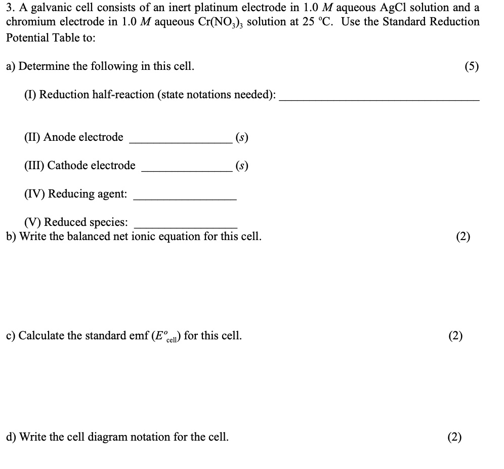 SOLVED3. A galvanic cell consists of an inert platinum electrode in 1.