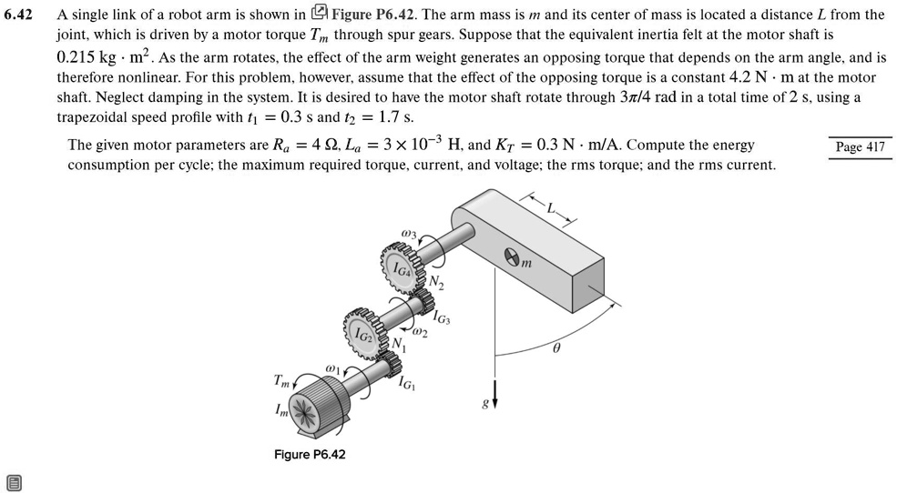 6.42 A single link of a robot arm is shown in Figure P6.42. The arm ...