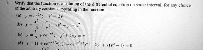 SOLVED: Verify that the function is a solution of the differential ...