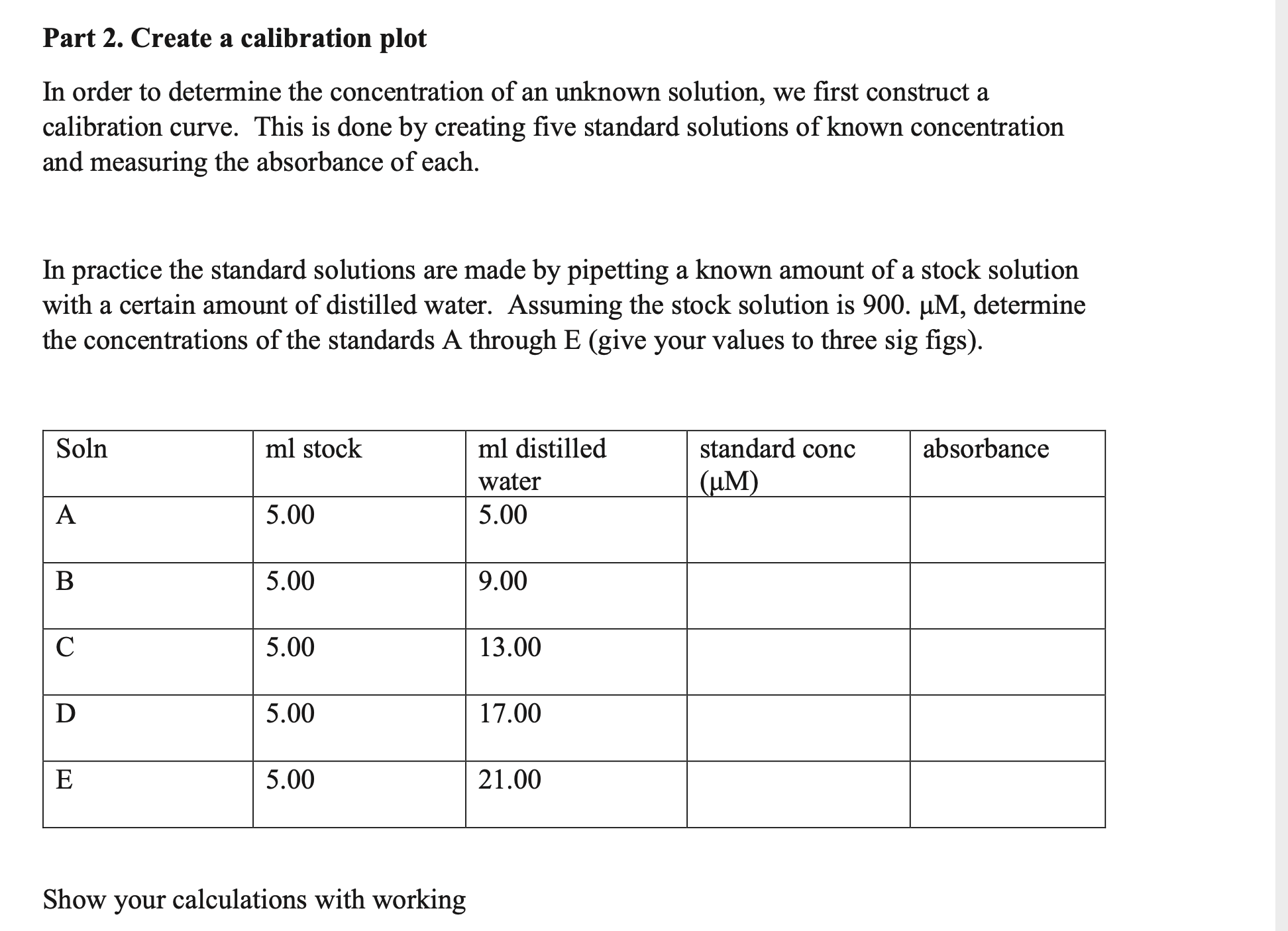 SOLVED: Part 2. Create a calibration plot In order to determine the ...