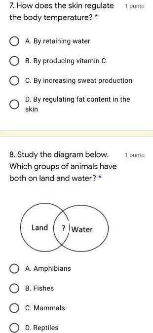 SOLVED: 'pa help po, correct answer please, answeranan nyo po lahat 7. How  does the skin regulate the body temperature? punto A. By retaining water B.  By producing vitamin C By increasing