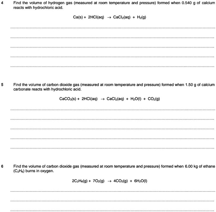 find the volume of hydrogen gas measured at room temperature and ...