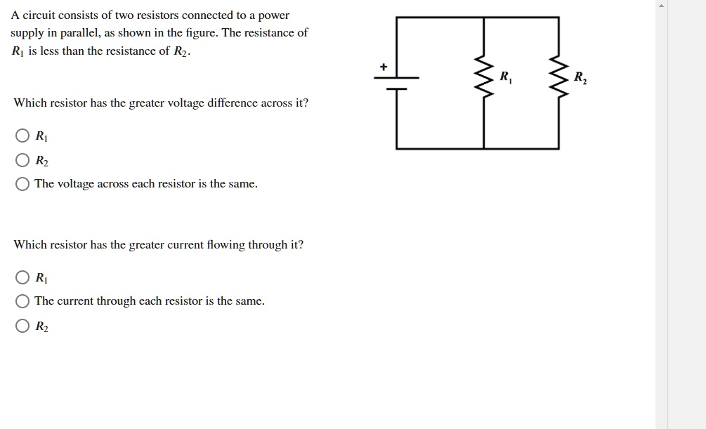 A circuit consists of two resistors connected to power supply in